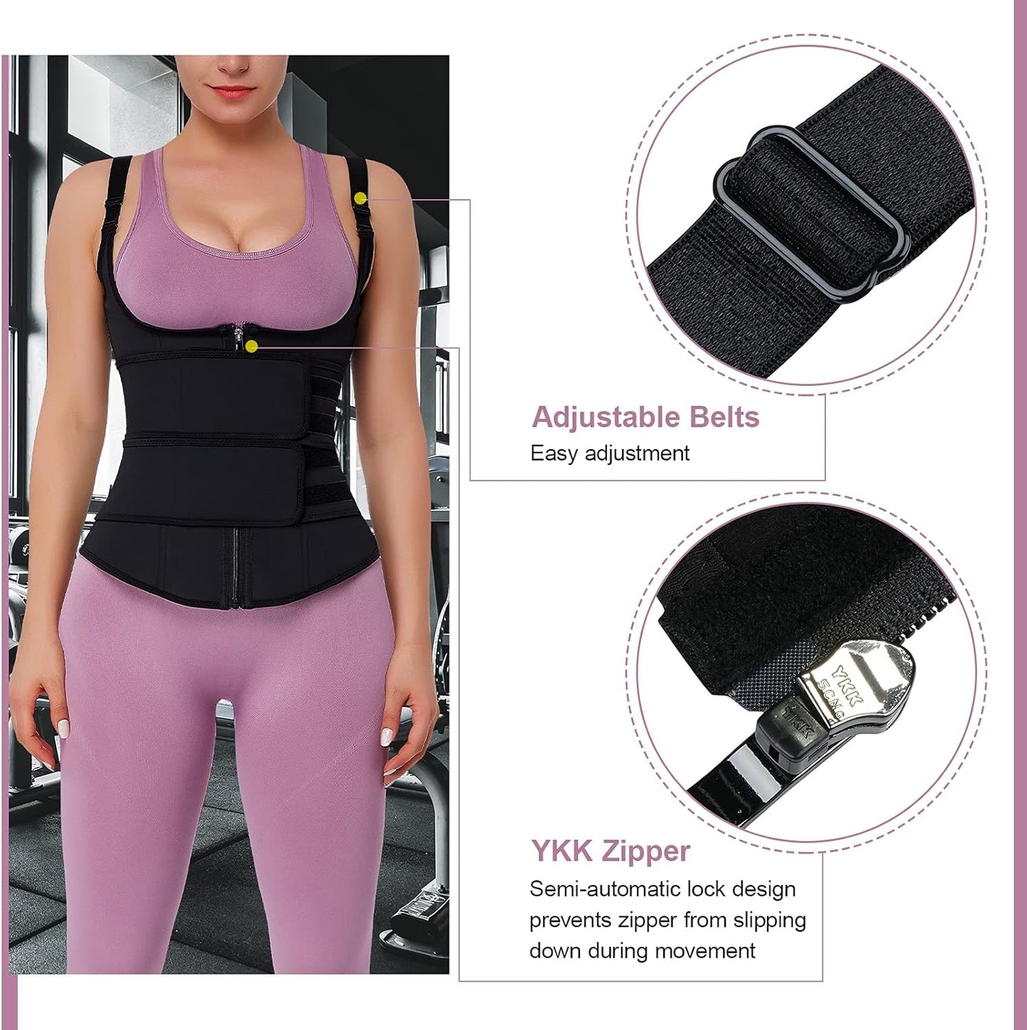 Latex Waist Trainer for Women Workout Waist Training Vest with 2 Straps & 9 Steel Bones Adjustable Corset Waist Trimmer