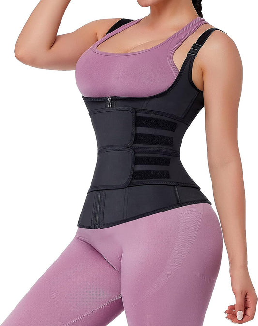 Latex Waist Trainer for Women Workout Waist Training Vest with 2 Straps & 9 Steel Bones Adjustable Corset Waist Trimmer