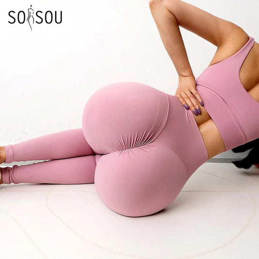 SOISOU Nylon Gym Yoga Pants Women Leggings For Fitness High Waist Long