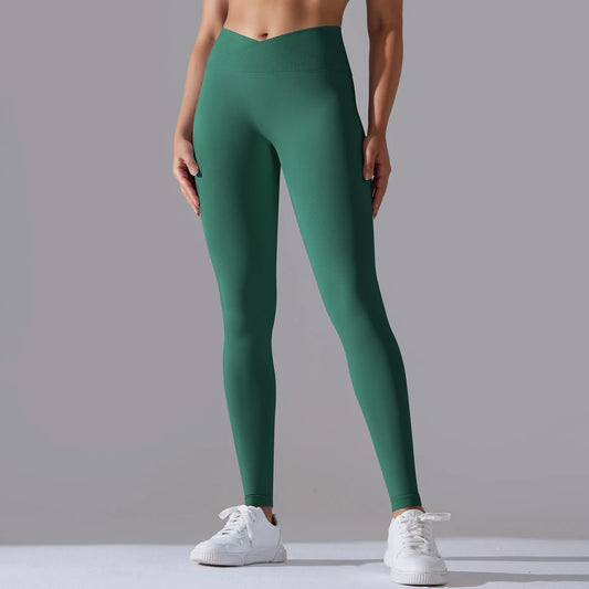 Crossover Waist Women Yoga Leggings Hips Lifting Gym Leggings Seamless Sport