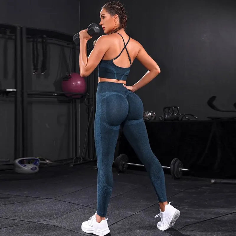 2 Pieces Women's Tracksuit Seamless Yoga Set Workout Sportswear Gym