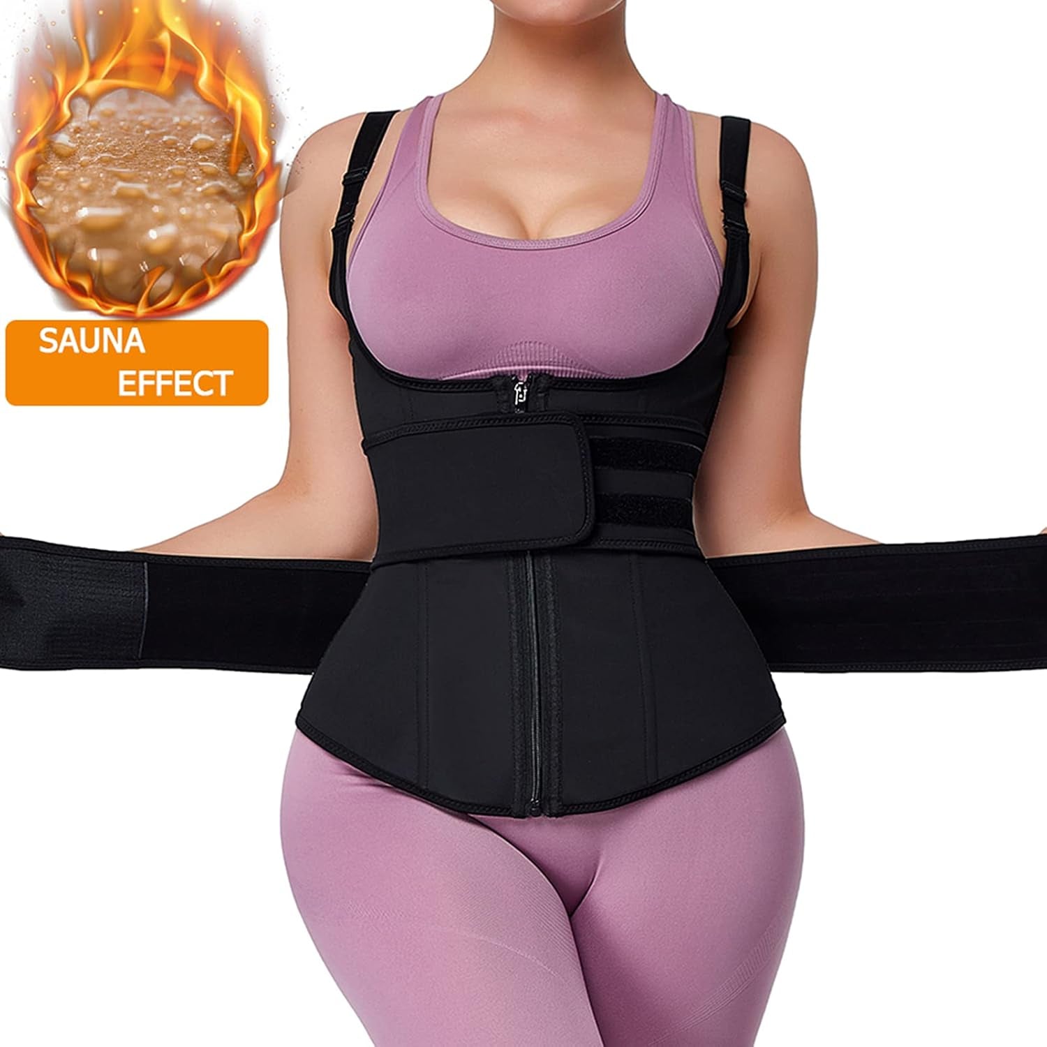 Latex Waist Trainer for Women Workout Waist Training Vest with 2 Straps & 9 Steel Bones Adjustable Corset Waist Trimmer